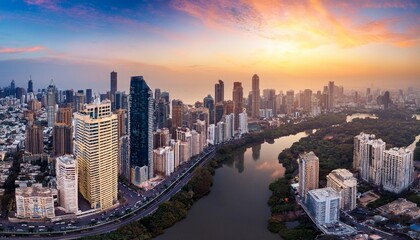 Wall Mural - sunset over city