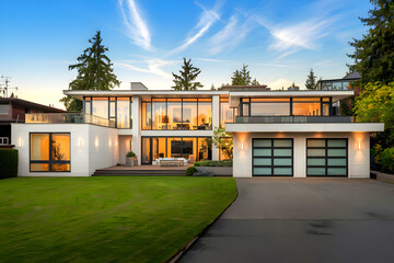 A sunny day in Vancouver, Canada, at a luxurious home with a two-car garage.