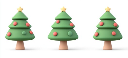 The set includes three adorable 3D modern Christmas trees, perfect for holiday-themed projects and winter celebrations. Each tree comes with a snow-covered base and unique ornaments.