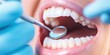 © gunzexx png and bg - A detailed close-up image of a dental check-up in progress, highlighting open mouth, healthy teeth, and a dentist's tool, signifying the importance of oral hygiene and dental care.