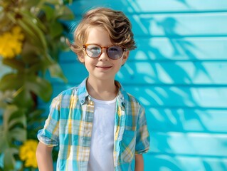 Wall Mural - Stylish boy in summer outfit.Kids fashion concept