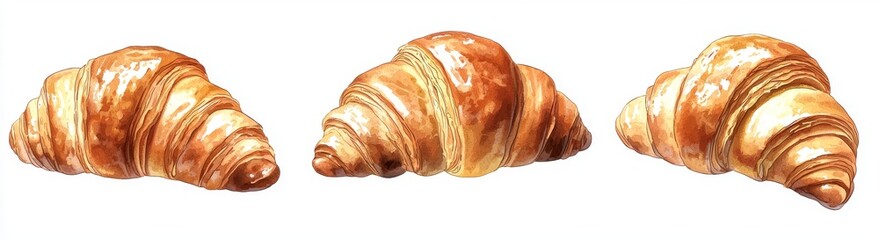 A set of croissants for cafes, bistros, and restaurants. Isolated on a white background.