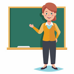 Educator in front of a white chalkboard vector illustration