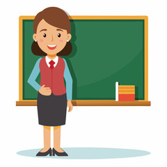 Educator in front of a white chalkboard vector illustration