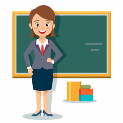 Educator in front of a white chalkboard vector illustration