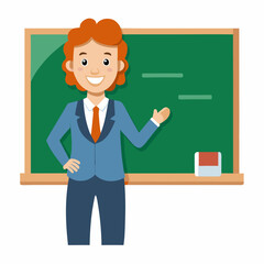 Educator in front of a white chalkboard vector illustration