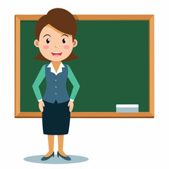 Wall Mural - Educator in front of a white chalkboard vector illustration