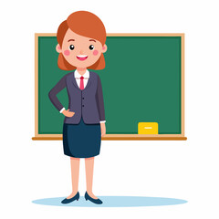 Educator in front of a white chalkboard vector illustration