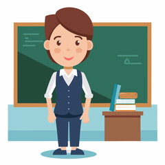 Wall Mural - Educator in front of a white chalkboard vector illustration