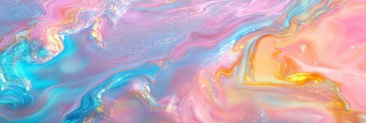 Poster - Abstract Swirls of Pink, Blue, and Gold Create a Mesmerizing Pattern in a Vibrant Artistic Display