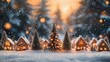 © olegganko - Charming winter village with snow-covered houses and pine trees during the holiday season