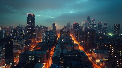 Aufkleber - City landscape at night. Generative AI.