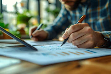 Poster - A person with a tablet, writing on a digital note-taking app during a remote work session. Concept of digital productivity tools.