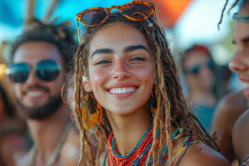 Canvas Print - A mixed-gender, multi-ethnic group enjoying a music festival together. Concept of cultural celebration.