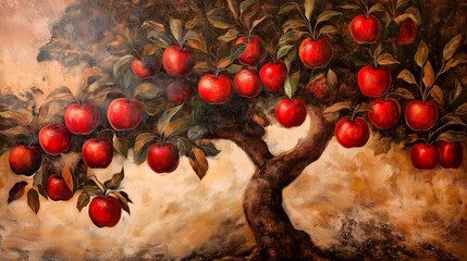 Wall Mural - red apples on a tree branch