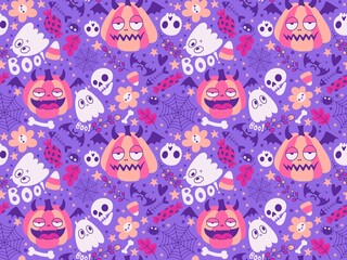 Halloween cute pumpkins seamless monsters pattern for wrapping paper and fabric