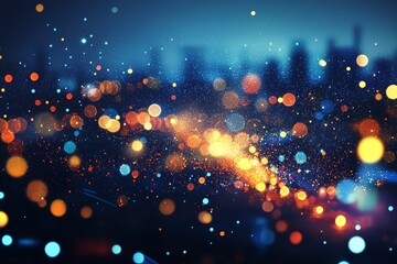 Wall Mural - Blue and orange bokeh lights convey a festive or technological concept.