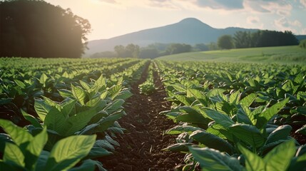 Wall Mural - Tobacco crop, tobacco plantation field. Generative AI.