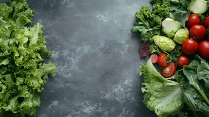 A high-quality AI-generated stock image of a fresh green salad with various vegetables on the right side, leaving space on the left for text. Ideal for health, nutrition, and food-related content.