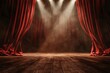 © Avr Di - A red curtain and spotlights illuminate an empty theater stage.