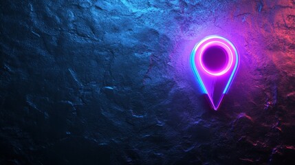 Poster - Neon location pin on dark textured background