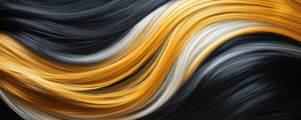 Sticker - Abstract flowing strands of hair in black, yellow, and white, artistic concept