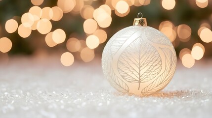 Poster - White Christmas Ornament with Leaf Design on Faux Snow