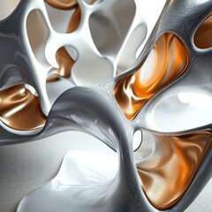 3d render of abstract organic shapes in white, grey, and copper colors