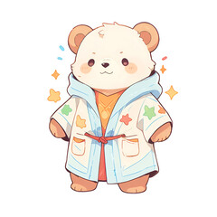 Sticker - A cartoon bear is wearing a white coat and smiling