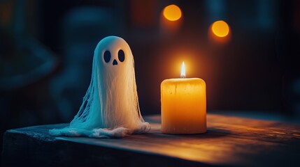 Ghost candle in the dark Halloween concept