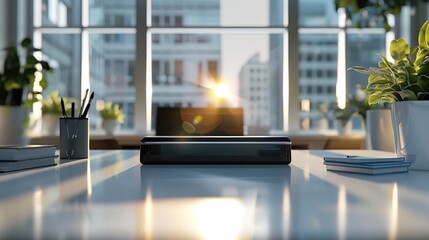 Poster - Office desk table with copy space. Generative AI.