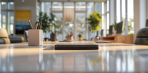 Poster - Office desk table with copy space. Generative AI.
