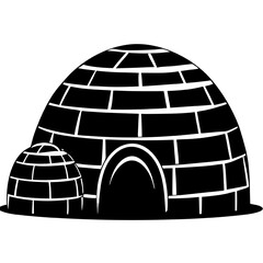 Arctic Home: Two Igloos, one large and one small, stand side by side, their silhouette against a white background. A symbol of resilience, resourcefulness, and survival in the face of harsh conditions