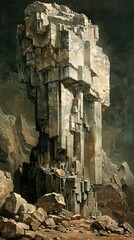 Stone Formations: A Mystical Landscape Painting