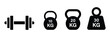 © Graphic Studio15 - Set of training equipment dumbbell icon collection. Kettlebell, heavy, Kg bell dumbbell symbol. Vector illustration.