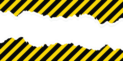 Stripped torn warning rectangular background. Caution sign Black and yellow warning background. Vector illustration.
