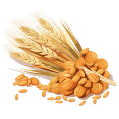 Golden Wheat And Almonds Arranged Together As A Natural Harvest Display