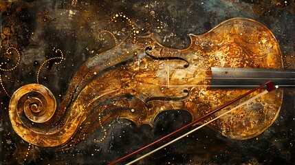 Sticker - Golden Violin Abstract Painting: Cosmic Music