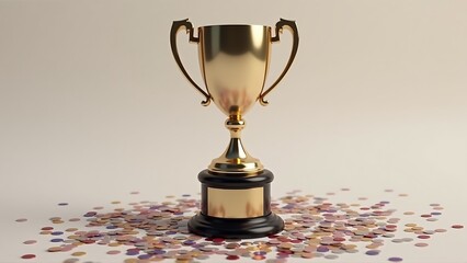 A polished first place trophy placed on a_