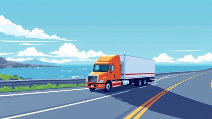 transport truck illustration minimalist and pixelated