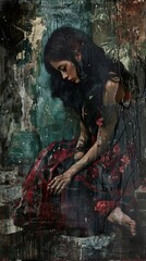 Canvas Print - Melancholy Portrait: A Woman in Red and Black