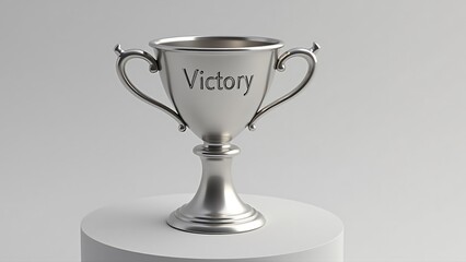 Sticker - a sleek silver cup engraved with victory standing_