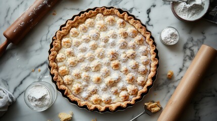 Wall Mural - a bakewell tart fresh from the oven placed on a marble