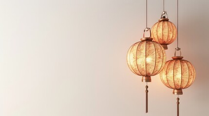 Three pendant lamps on a light background.copy space