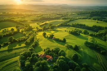 Canvas Print - a large field with a house in the middle of it