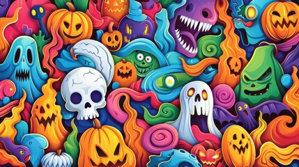 Wall Mural - Halloween Spooky Cartoon Illustration Pattern