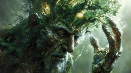 Wall Mural - Ancient Tree Spirit: A Fantasy Nature Illustration