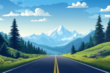 Landscape with road and mountains beautiful background --ar 3:2 --v 6.1 Job ID: 1e87f683-d698-47d0-aa5e-5de802deaa3b