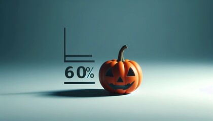 An unlit Halloween Jack O Lantern isolated on a widescreen pale blue background