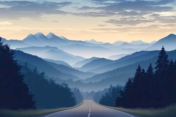 Wall Mural - Landscape with road and mountains beautiful background --ar 3:2 --v 6.1 Job ID: f0e38cef-f29b-4f77-83d8-57f7a657d3e7